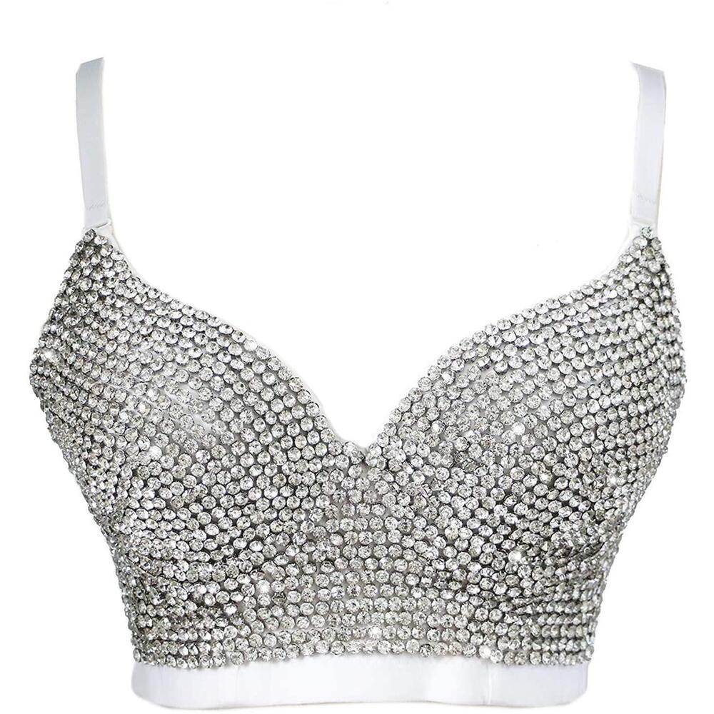 1873 Handmade Rhinestone Diamond Push up Bustier Crop Top Sexy Club Party